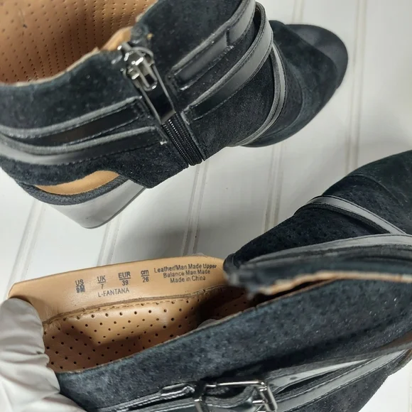 Franco Sarto Fantana Black Suede Leather Crisscross Strap Heeled Peep To… E727 - Picture 9 of 11